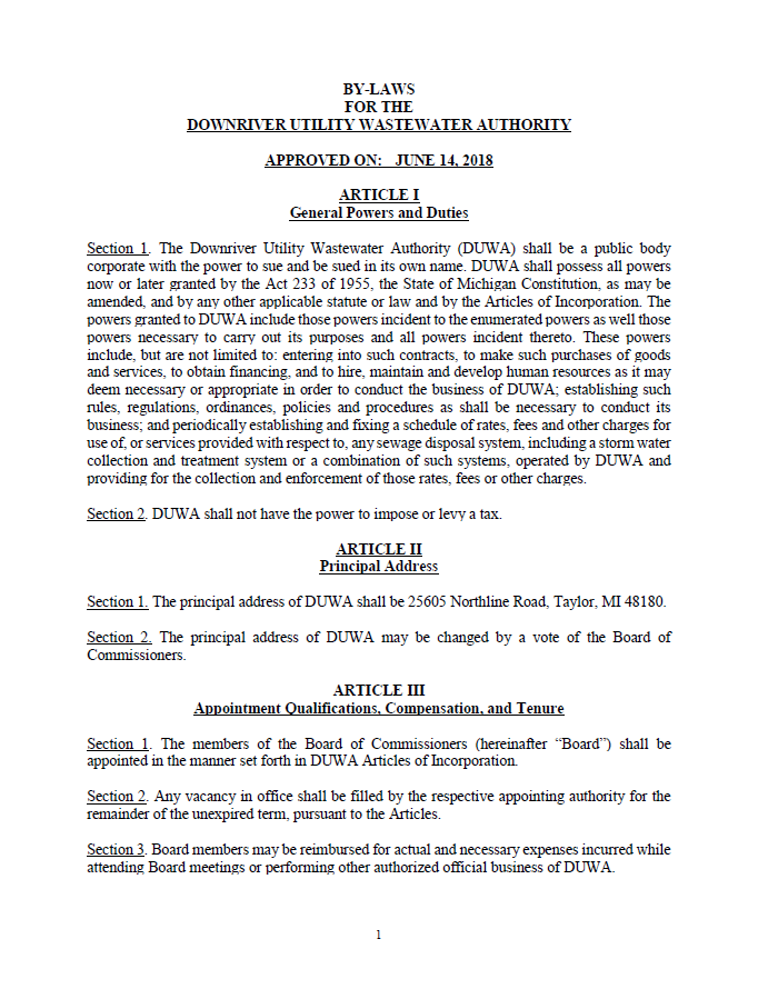 2018 June Bylaws for DUWA